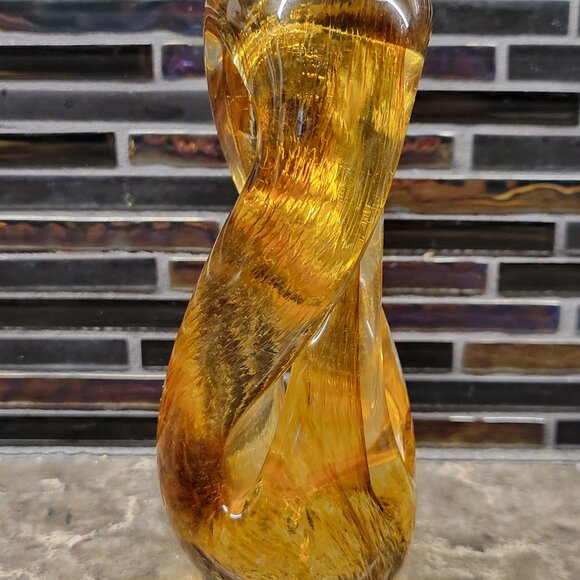 Vintage Murano Style Amber Glass Studio Art Twisted Sculpture 6" Hand Blown MCM - Picture 4 of 11